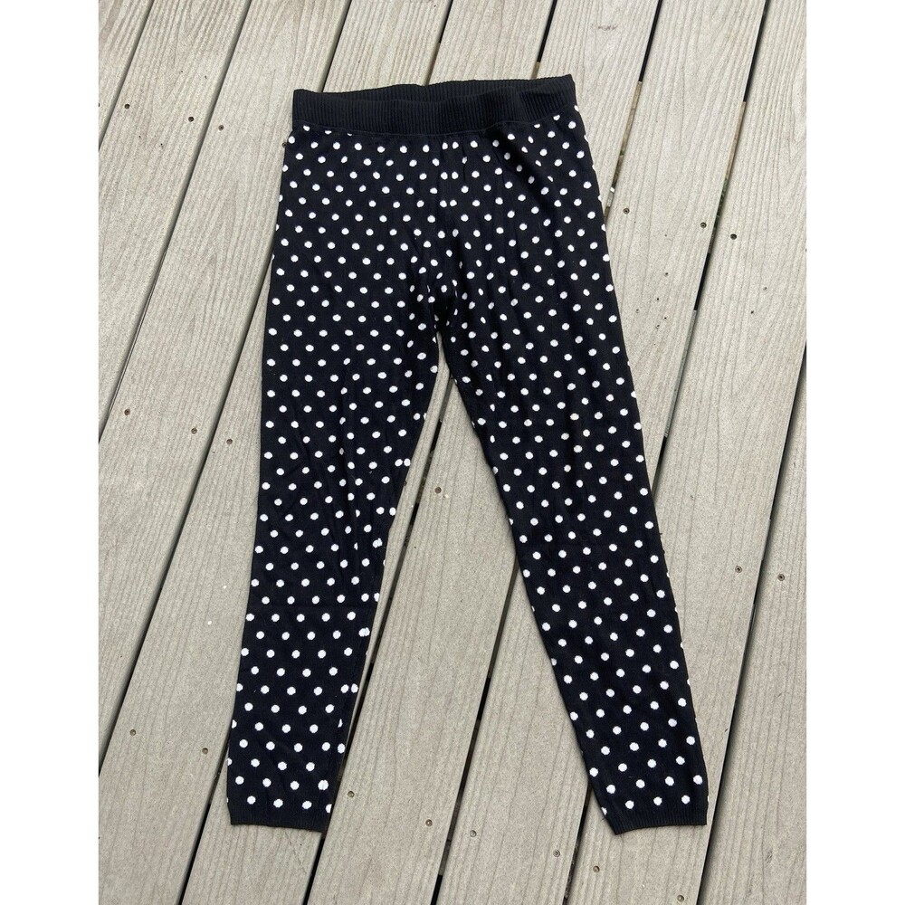 SO Womens XL Black White Polka Dot Knit Leggings Pull On Stretch Pants